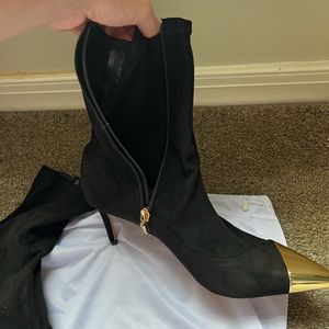 Black suede and gold